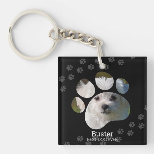 Personalized Paw Print Photo Dog Keychain