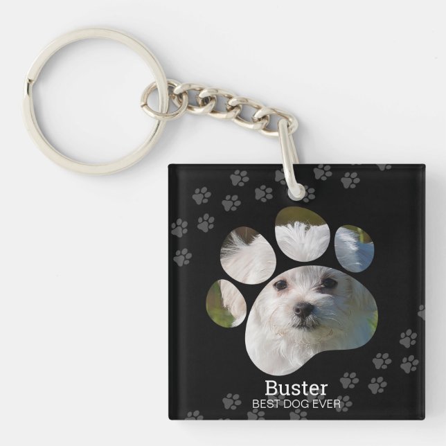 Personalized Paw Print Photo Dog Keychain (Front)