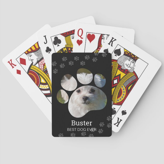 Personalized Paw Print Photo Dog Playing Cards (Back)