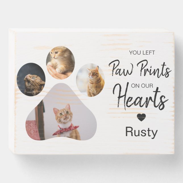 Personalized Paw Print Photo Pet Memorial Wooden Box Sign (Front Horizontal)