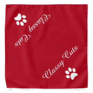 Personalized Paw Print Script Name Red  Bandana