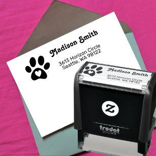 Personalized Paw Print with Heart Return Address Self-inking Stamp