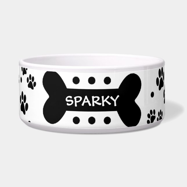 Personalized paw prints and dog bone pet food bowl (Front)