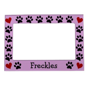 Personalized Paw Prints Heart Magnetic Photo Frame by stripedhope at Zazzle