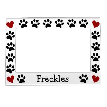 Personalized Paw Prints Heart Magnetic Photo Frame by stripedhope at Zazzle