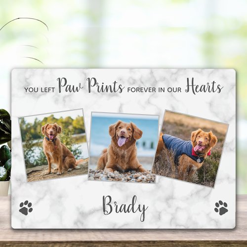 Personalized Paw Prints Hearts Photo Pet Memorial Plaque