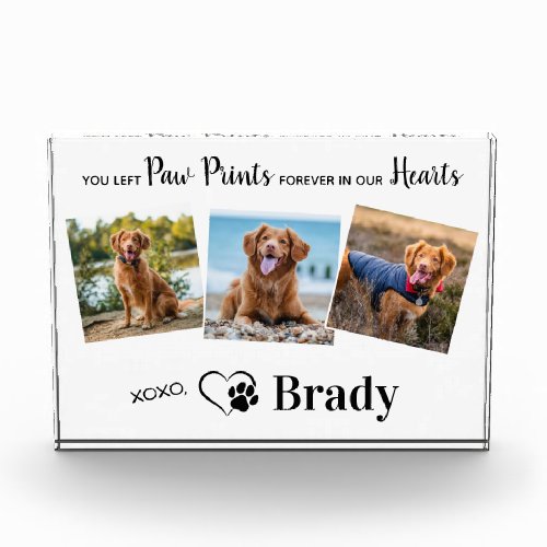 Personalized Paw Prints In Our Hearts Dog Memorial Photo Block