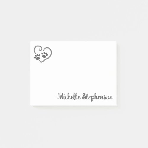 Personalized Paw Prints On Heart with Name Post_it Notes