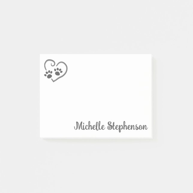 Personalized Paw Prints On Heart with Name Post-it Notes (Front)