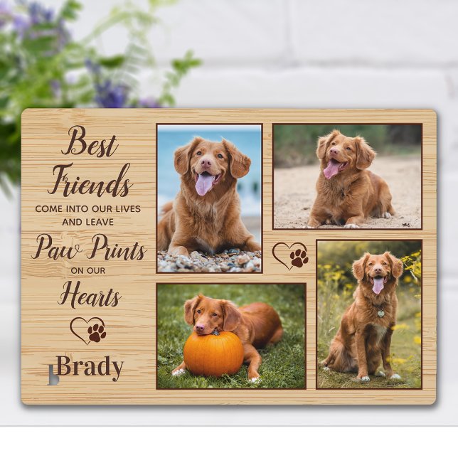 Personalized Paw Prints Pet Dog Memorial 4 Photo Plaque (Creator Uploaded)