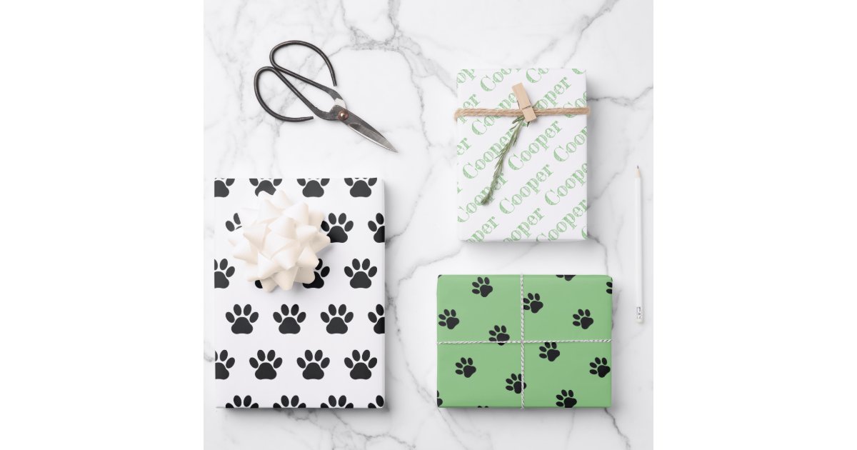 Personalized Paw Prints Wrapping Paper Sheets