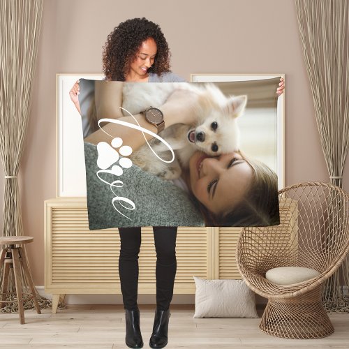 Personalized Paws Cherished Dog Lover Photo Fleece Blanket