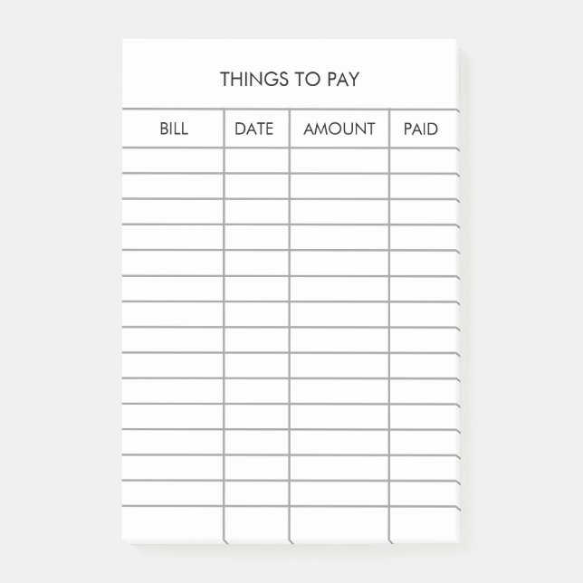 Personalized Payment Tracker Post-it Notes         (Front)