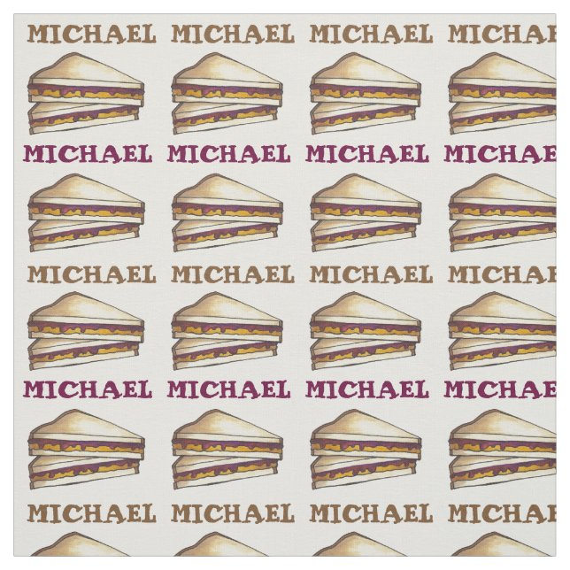 Personalized PBJ Peanut Butter Sandwich Lunch Fabric (Swatch)