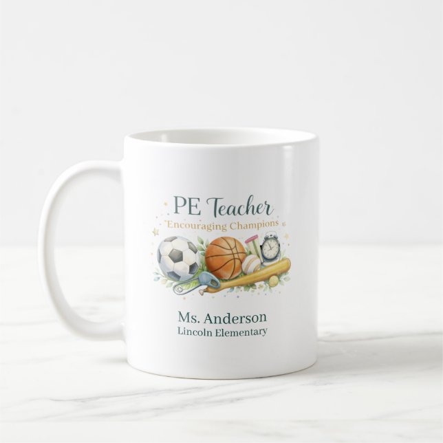 Personalized PE Teacher Inspiring Active Minds Coffee Mug (Left)