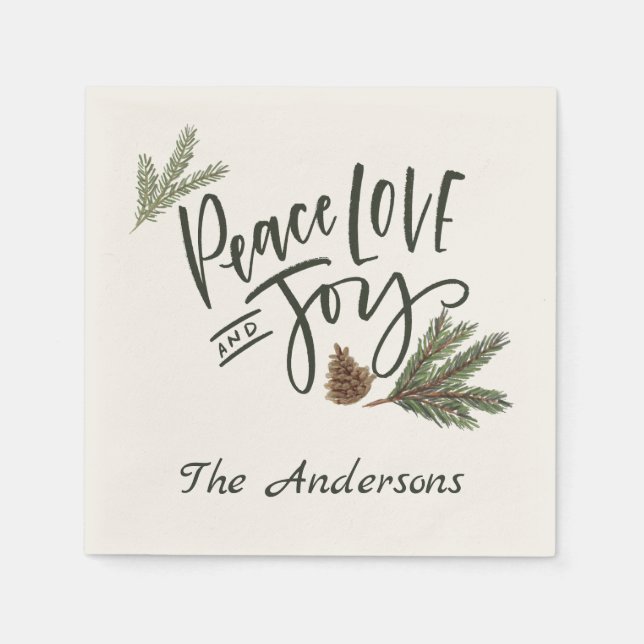 Personalized Peace Love and Joy Holiday Napkins (Front)