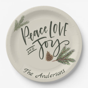 Personalized Peace, Love and Joy Holiday Paper Plates