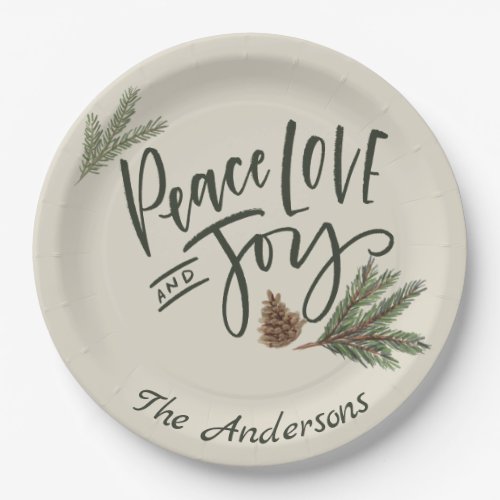 Personalized Peace Love and Joy Holiday Paper Plates