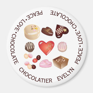Personalized Peace Love Chocolate Candy Heart Magnet
