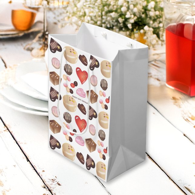 Personalized Peace Love Chocolate Candy Heart Medium Gift Bag (Creator Uploaded)