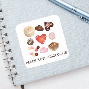 Personalized Peace Love Chocolate Candy Heart Square Sticker