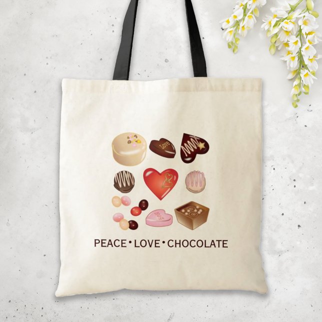 Personalized Peace Love Chocolate Candy Heart Tote Bag (Creator Uploaded)