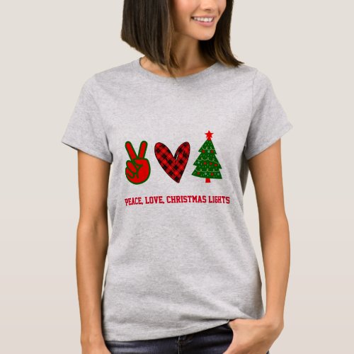 Personalized Peace Love Christmas Lights Red Green T_Shirt