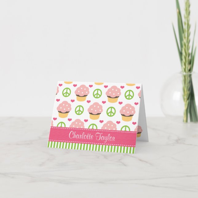 Personalized Peace Love Cupcake Note Cards (Front)
