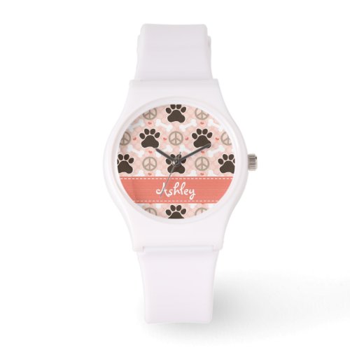 Personalized Peace Love Dogs Pawprint Watch