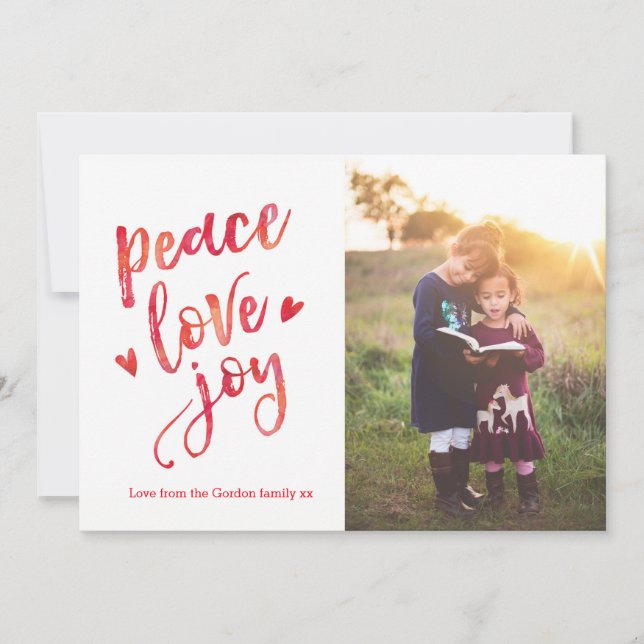 Personalized Peace love joy Christmas photo card (Front)