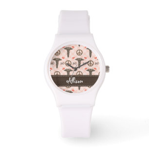 Personalized Peace Love MD Caduceus Watch