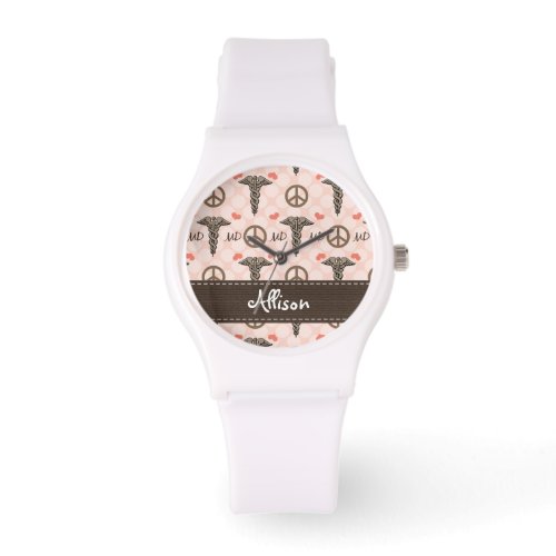 Personalized Peace Love MD Caduceus Watch