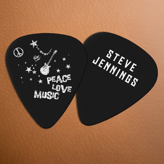 Personalized Peace Love Music Black Guitar Pick (🎸 Strum with Style: Personalized Peace Love Music Guitar Pick! ✌️🖤)