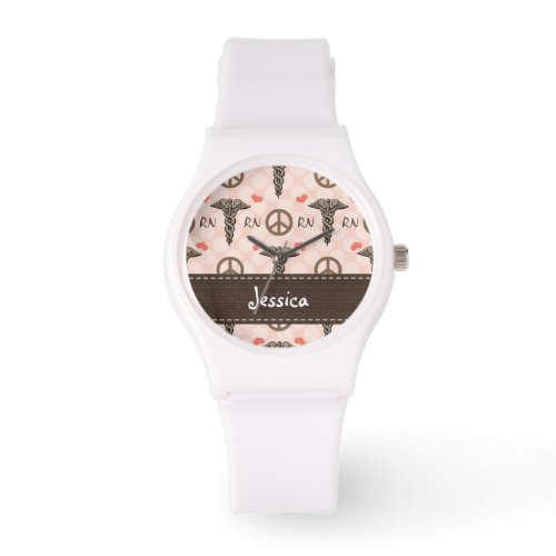 Personalized Peace Love Nursing Caduceus Watch