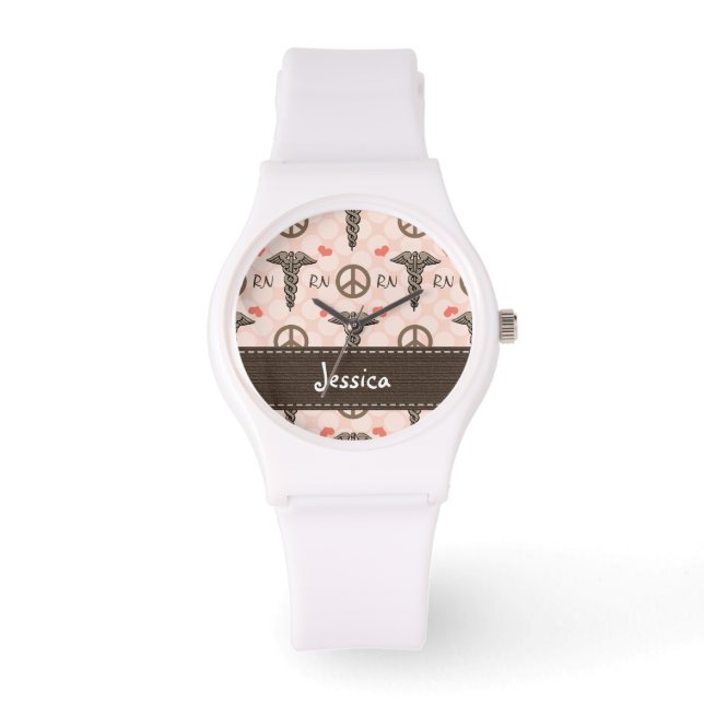 Personalized Peace Love Nursing Caduceus Watch (Front)