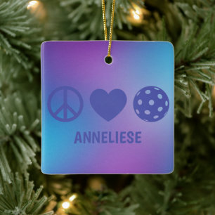 Personalized Peace Love Pickleball Gradient Ceramic Ornament