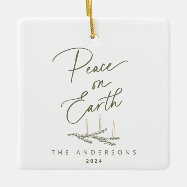Personalized Peace on Earth Christmas Ceramic Ornament (Front)