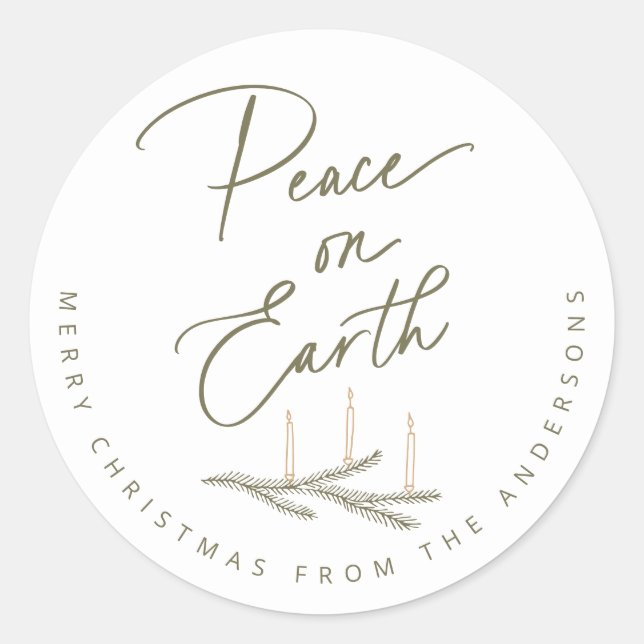 Personalized Peace on Earth Christmas Classic Round Sticker (Front)