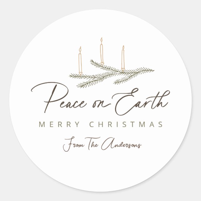Personalized Peace on Earth Christmas Gift Classic Round Sticker (Front)