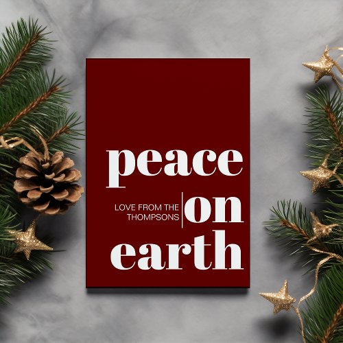Personalized Peace On Earth Christmas Minimalist Holiday Card