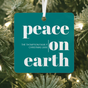 Personalized Peace On Earth Christmas Modern Photo Metal Ornament