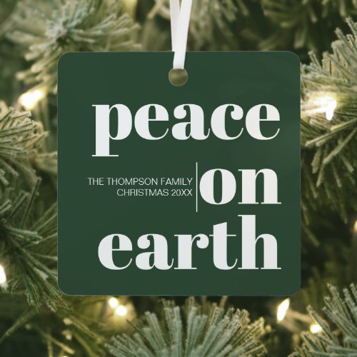 Personalized Peace On Earth Christmas Modern Photo Metal Ornament