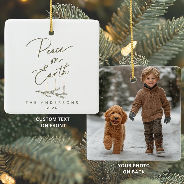 Personalized Peace on Earth Photo Christmas Ceramic Ornament (Creator Uploaded)