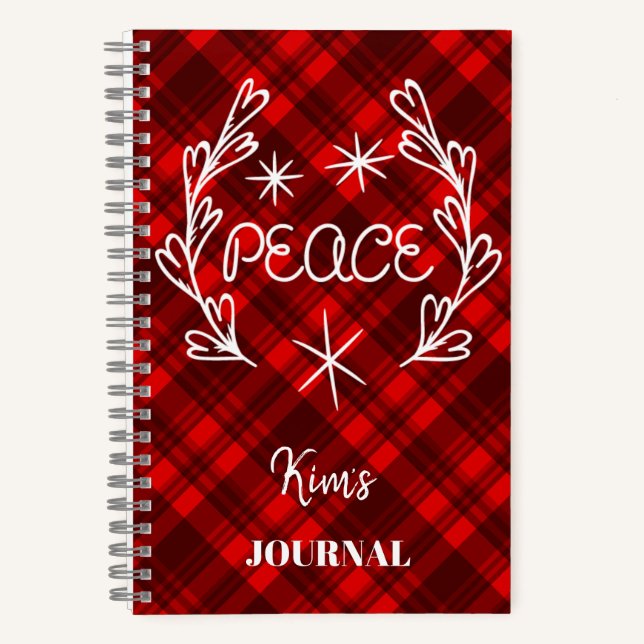 Personalized Peace Red Plaid Holiday Journal (Front)