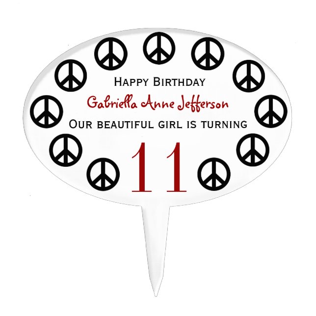 Personalized Peace Sign Birthday Party Cake Topper (Front)