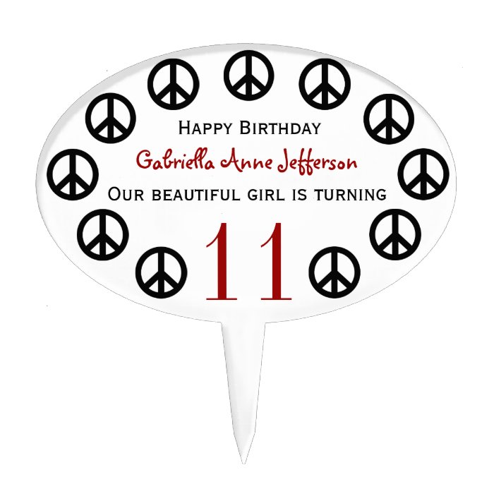 Personalized Peace Sign Birthday Party Cake Topper