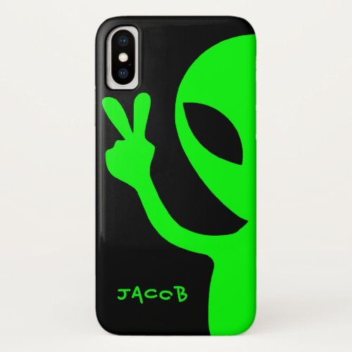 Personalized Peace Sign Peekaboo Alien iPhone XS Case
