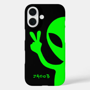Personalized Peace Sign Peekaboo Alien iPhone 16 Case