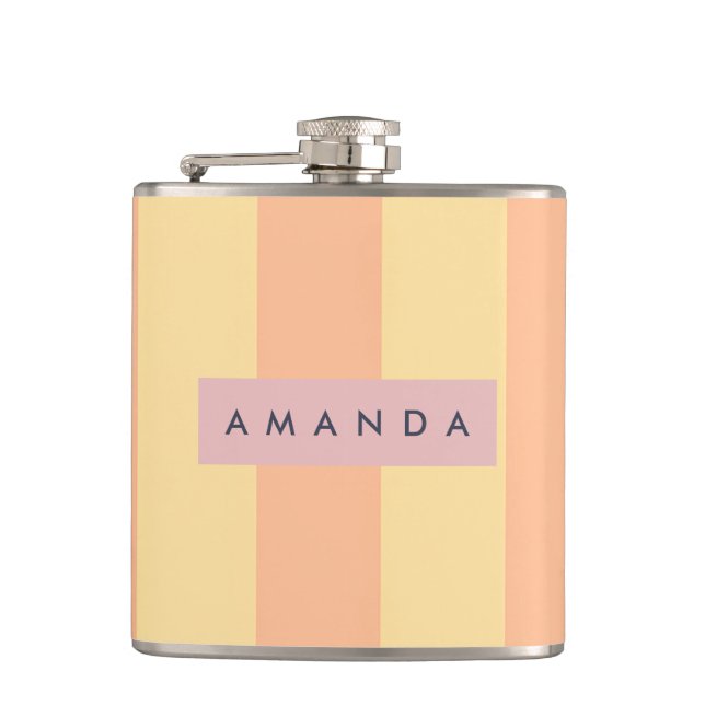 Personalized Peach and Cream Candy Stripe Flask (Front)