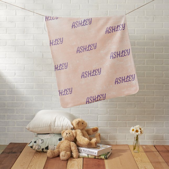 Personalized peach and white girl name  baby blanket (In Situ)